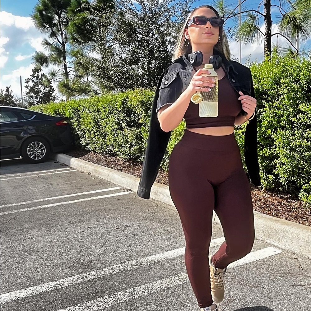 Brown textured Gym Leggings